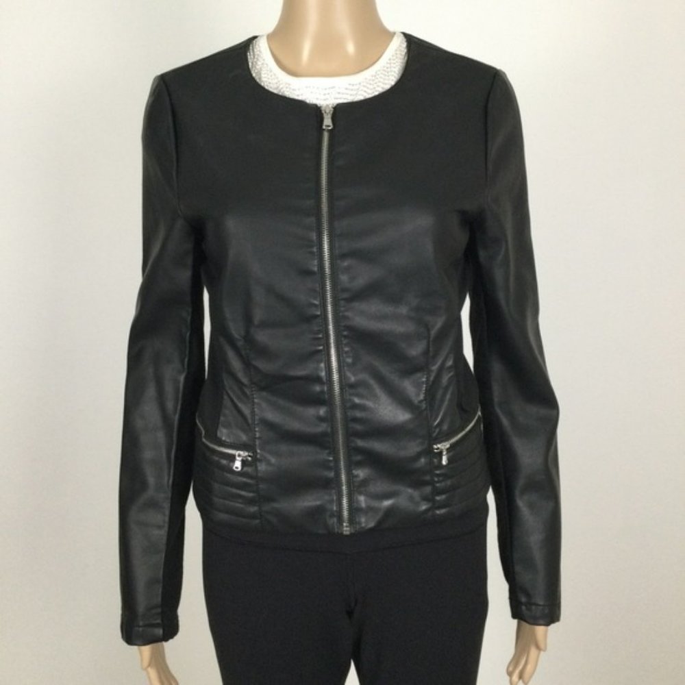 Women’s Black Faux Leather Zip Jacket
